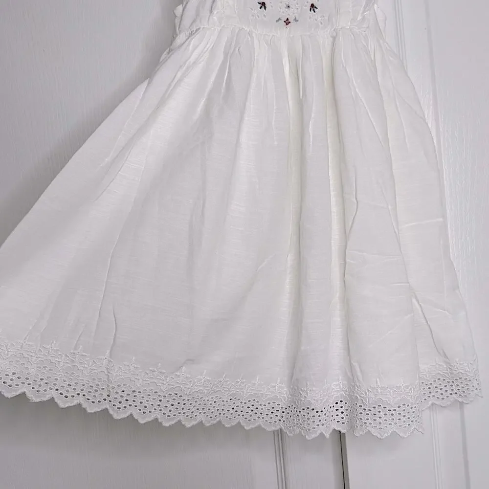 Old Navy White Floral Embroidered Kids Dress Ruffled Cotton Blend Sleeveless 5T